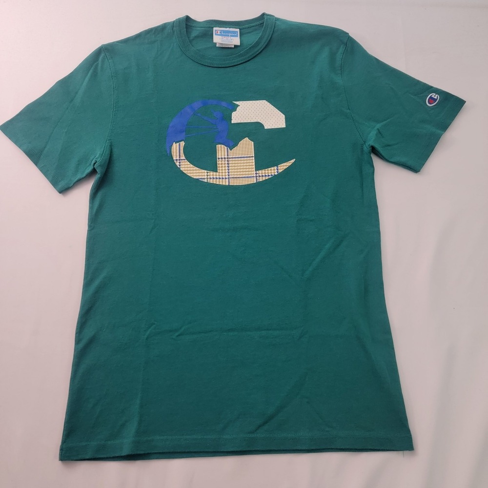 Champion Shirt Size Small Blue White Tee Short Sleeve‎ T-shirt Argyle Logo Heavy